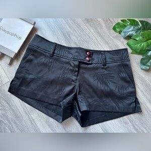 Kenpo Girl Y2K Preppy Black Satin Palm Leaf Tiger Stripe Embossed Mini Short. M